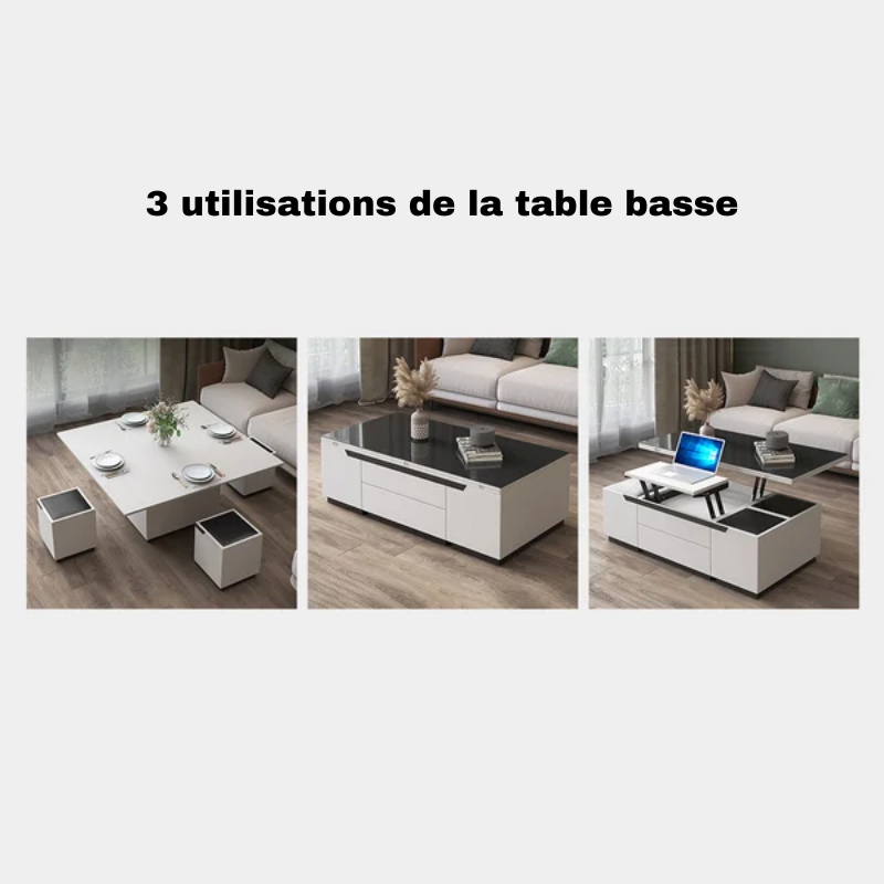 Table basse élévatrice moderne blanche avec tiroirs