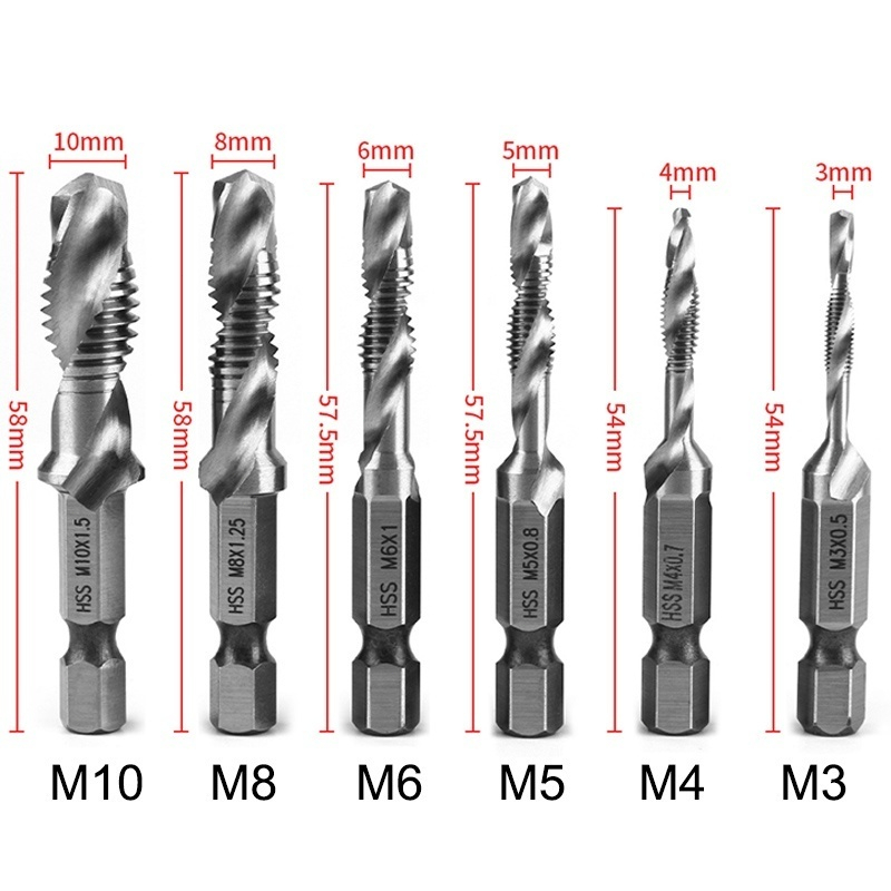 Mèches pour tarauds filetés set de 6 pièces