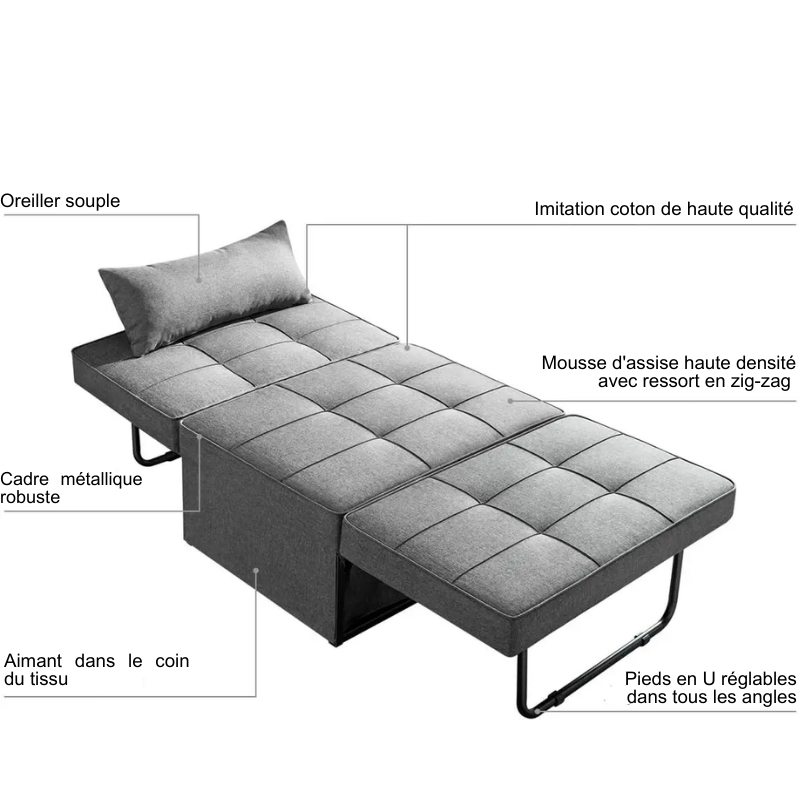 Canapé-lit pliant multifonctionnel 4 en 1 - TISAMEO